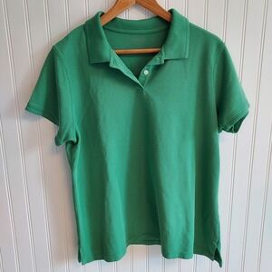 L.L.Bean Women's Emerald Green Cotton Polo Shirt XL Short Sleeve Casual Golf